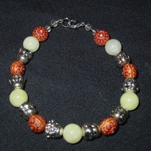 Handmade Beaded Bracelet Stones Buddha Charm